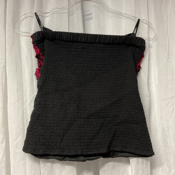 VTG Y2K bebe red black ruffled rose corset strapless Silk Whimsigoth tube Top S - Picture 5 of 7
